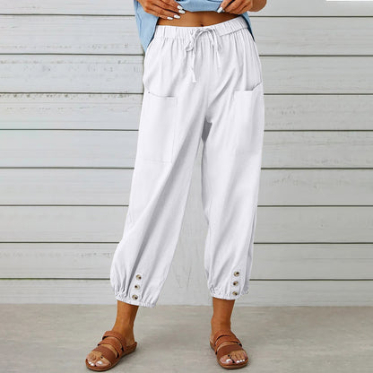 Casual High Waist Linen Wide Legs Pants for Women