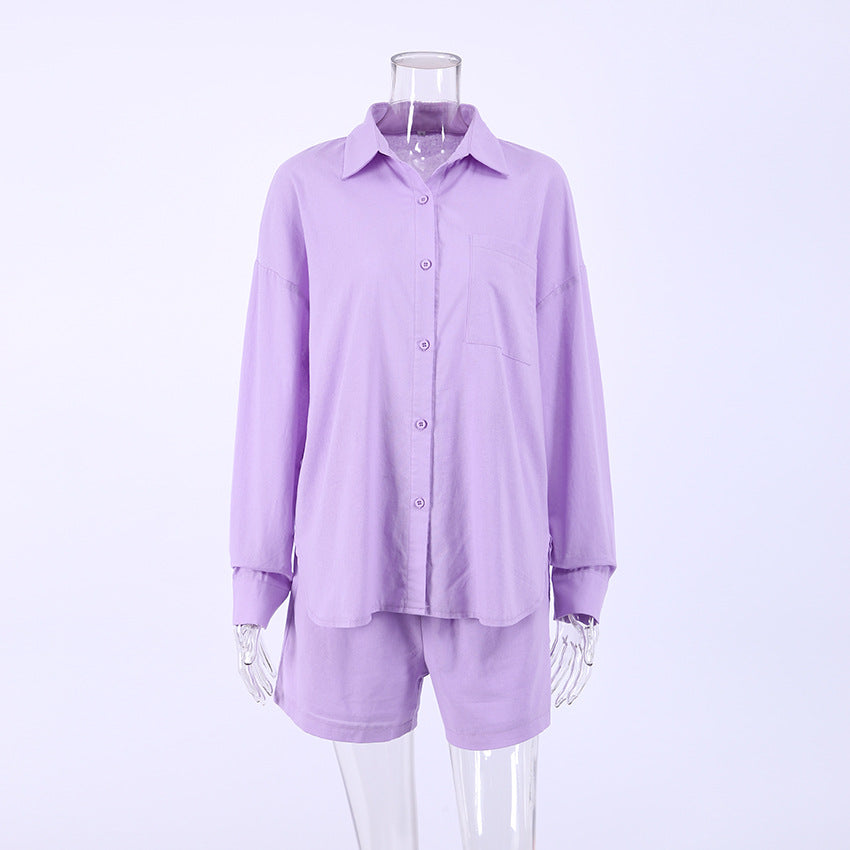 Casual Two Pieces Shirts and Shorts Summer Women Suits