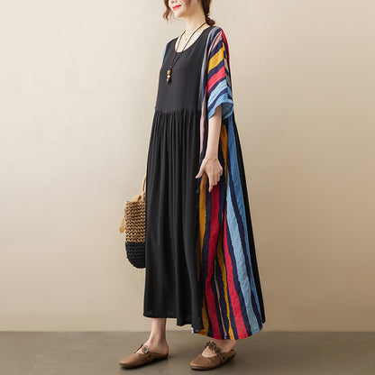 Vintage Striped Short Sleeves Long Cozy Dresses