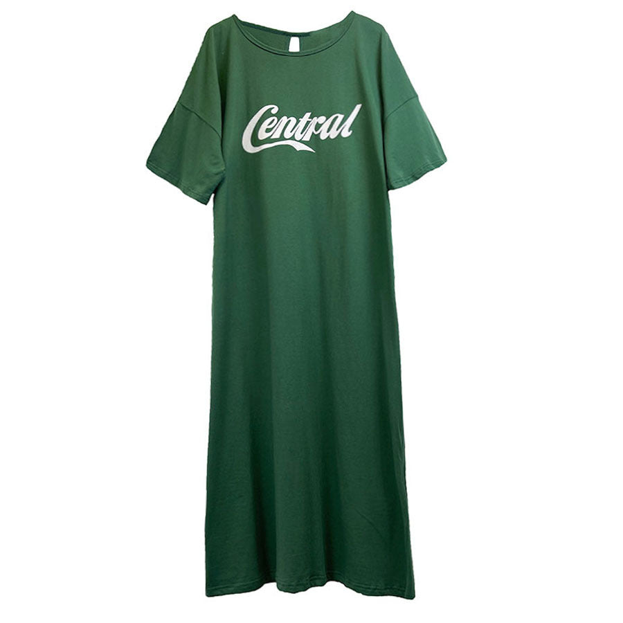 Summer Green Backless Short Sleeves Long T Shirts Dresses