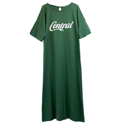Summer Green Backless Short Sleeves Long T Shirts Dresses