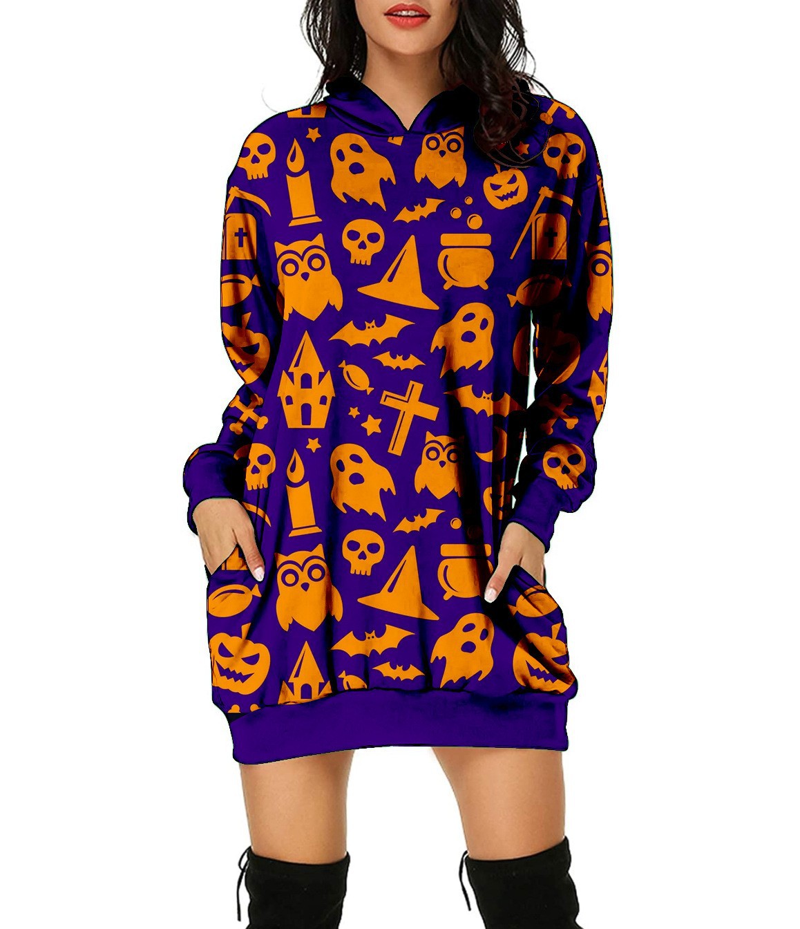 Halloween Pumpkin Design Pullover Hoodies for Women