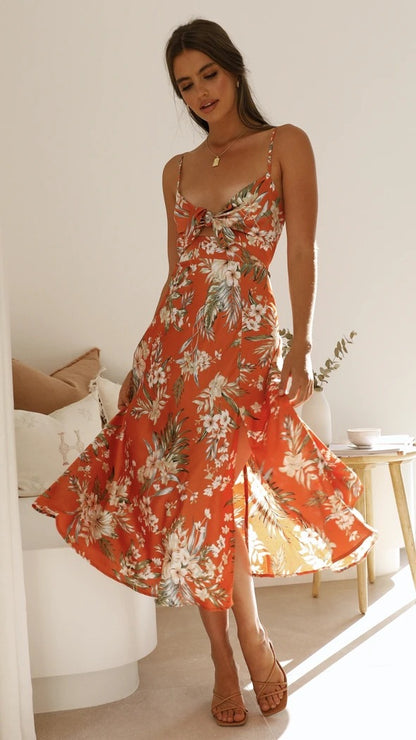 Sweety Summer Floral Print Sleeves Long Dresses