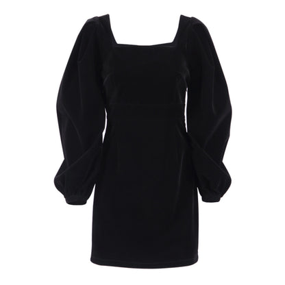 Women Puff Sleeves Black Fall Short Dresses