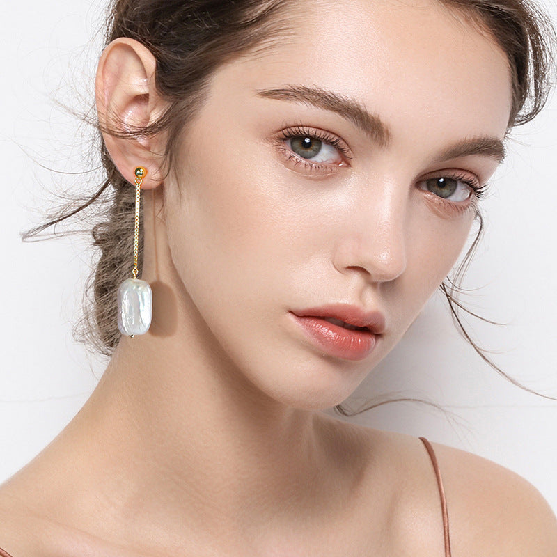 Baroque Pearl Gold Plated Silver Drop Earrings