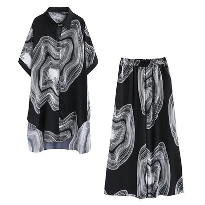 Fashion Chiffon Plus Sizes Shirts & Wide Legs Pants