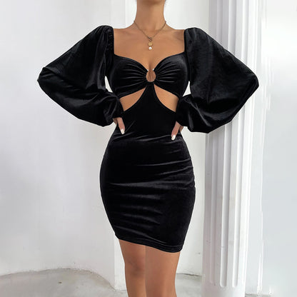 Elegant Sexy Hollow Out Puff Sleeves Mini Dresses