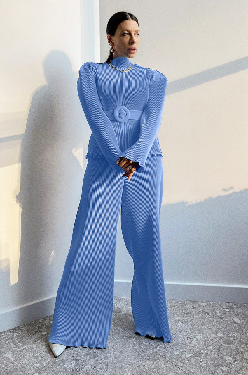 Luxury Spring Stand Collar Women Suits with Belt