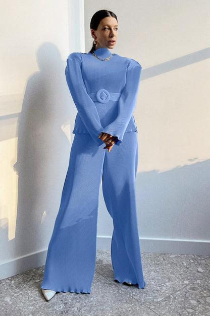 Luxury Spring Stand Collar Women Suits with Belt