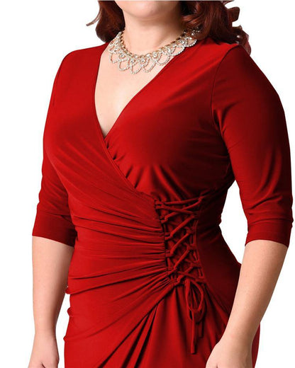 Plus Sizes Women Casual Half Sleeves Dresses-STYLEGOING