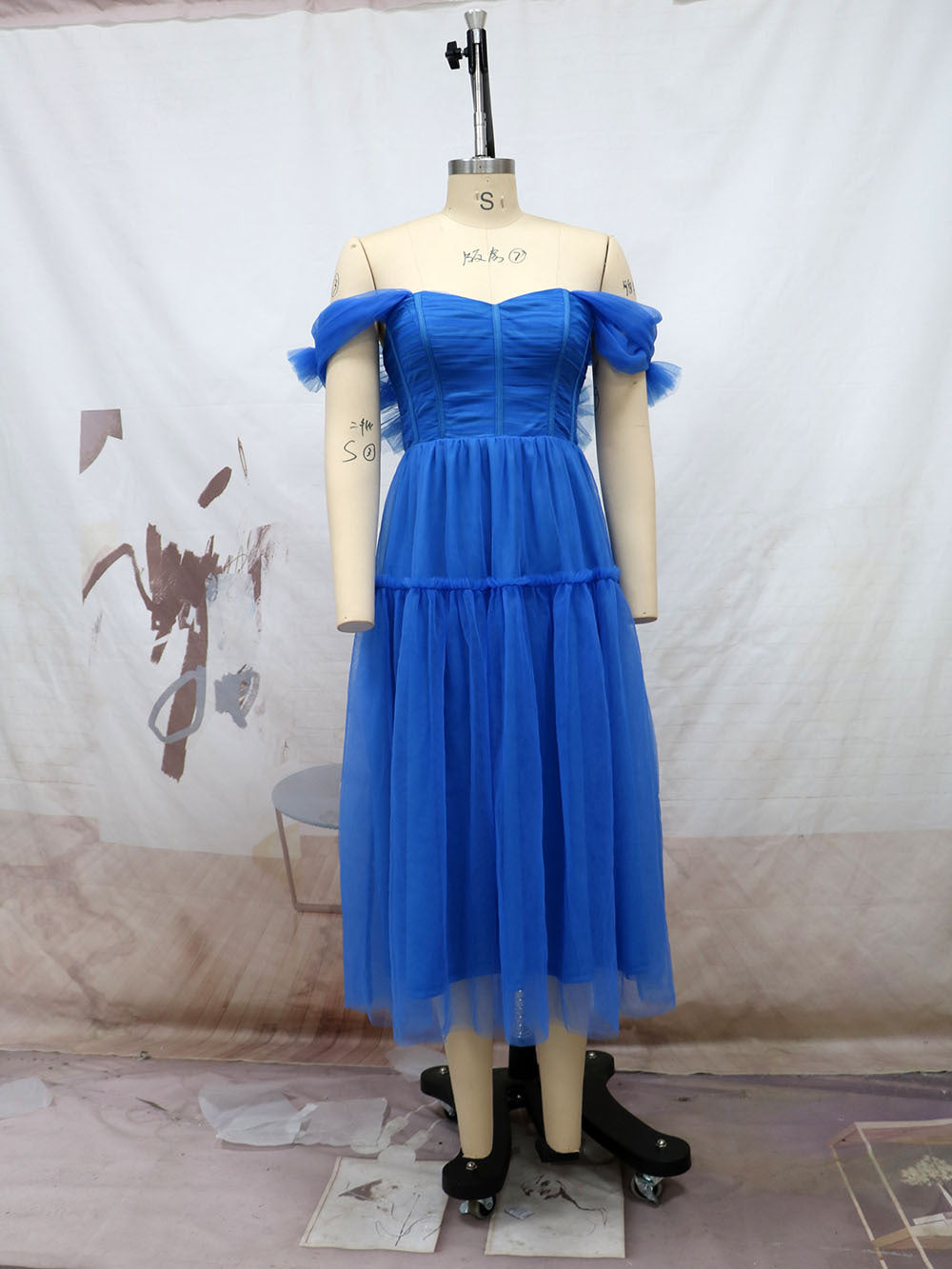Blue Off The Shoulder Tulle Princess Dresses