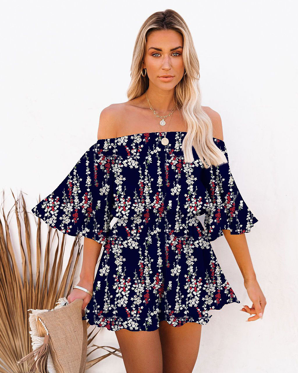 Summer Chiffon Off The Shoulder Tops & Pants Suits