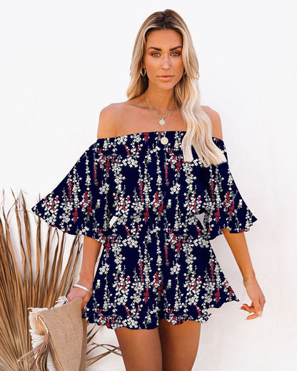 Summer Chiffon Off The Shoulder Tops & Pants Suits
