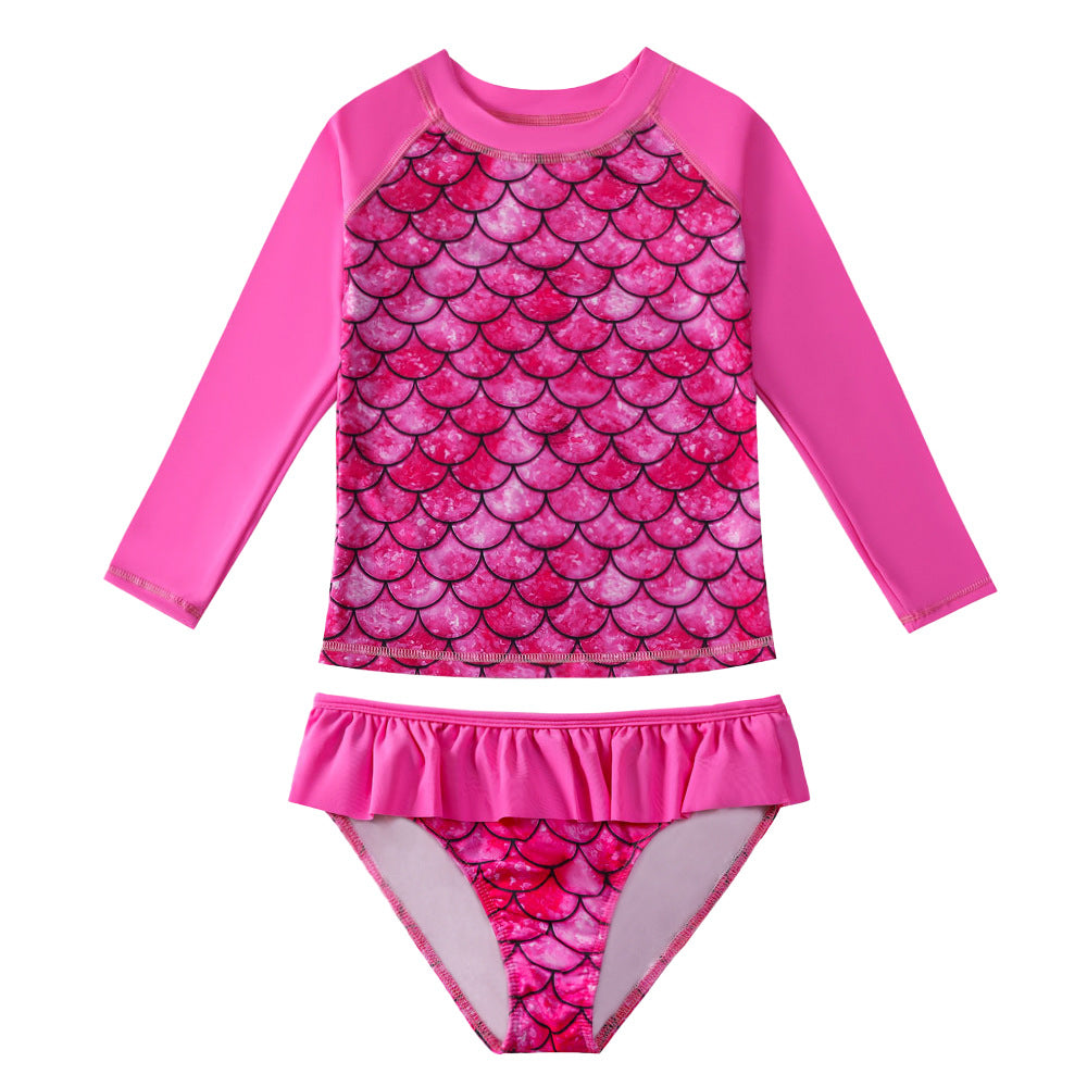 3D Fish Scale Design Two Pieces Swimsuits for Girls
