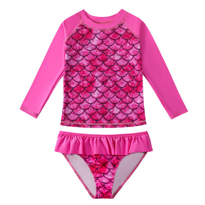 3D Fish Scale Design Two Pieces Swimsuits for Girls