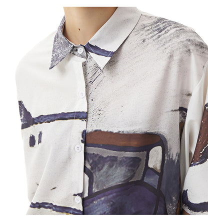 Summer Graffit Designed Casual Long Sleeves Shirts