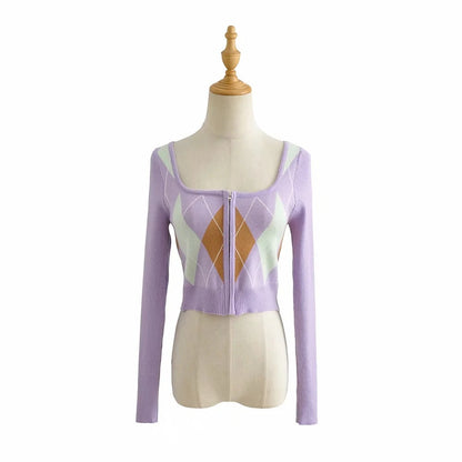 Elegant Midriff Baring Short Tops and Mini Knitting Skirts