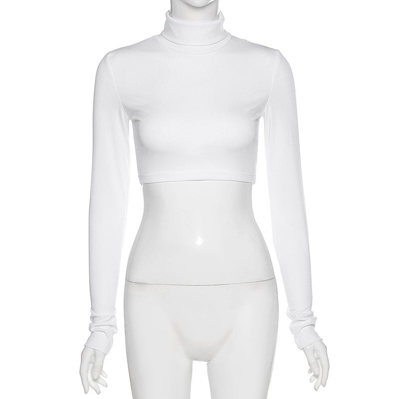Sexy Long Sleeves High Neck Middriff Baring Women Tops