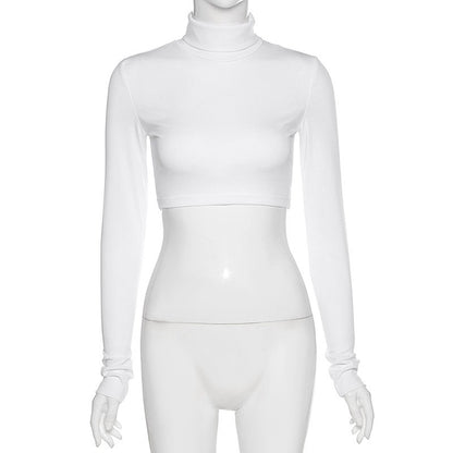 Sexy Long Sleeves High Neck Middriff Baring Women Tops