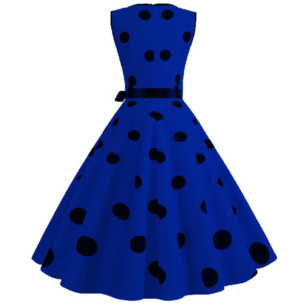 Casaul Sleeveless Dot Print Vintage Dresses-STYLEGOING
