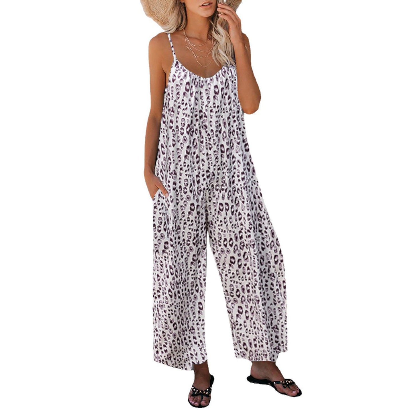 Leisure Summer Leopard Pocket Jumpsuits-STYLEGOING