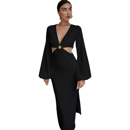 Sexy Long Sleeves Waist Baring Party Dresses