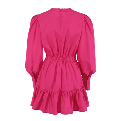 Vintage Long Sleeves Elastic Waist Short Dresses