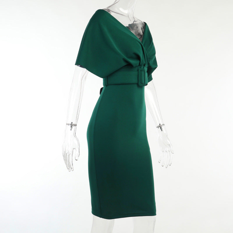 Sexy V Neck High Waist Dresses with Belt
