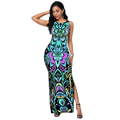 Women Sleeveless Foral Print Sexy Mermaid Dresses