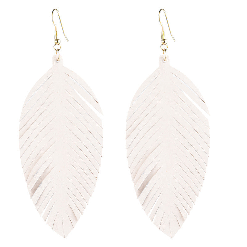 Leaves Designed Tassels Pu Leather Women Earrings