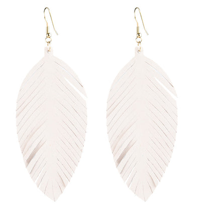Leaves Designed Tassels Pu Leather Women Earrings