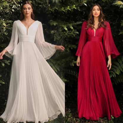 Fairy Deep V Neck Long Sleeves Party Dresses