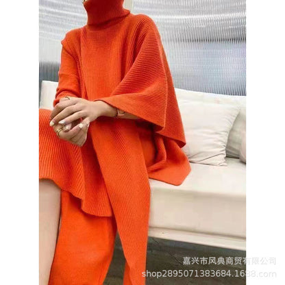 Casual High Neck Knitting Capes & Long Sweaters
