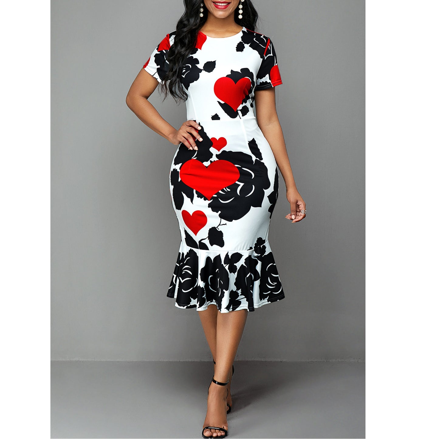 Sexy Round Neck Floral Print Bodycon Sheath Dresses