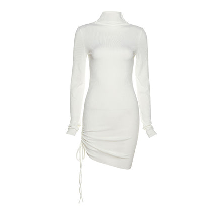 Sexy Women High Neck Drawstring Bodycon Fall Short Dresses
