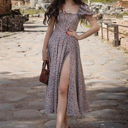 Summer Short Sleeves Floral Dresses-STYLEGOING