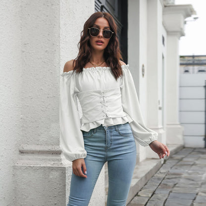 Sexy Off The Shoulder Chiffon Summer Long Sleeves Top