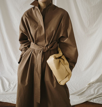 Class Bowknot Long Sleeves Maxi Shirt Dresses-STYLEGOING