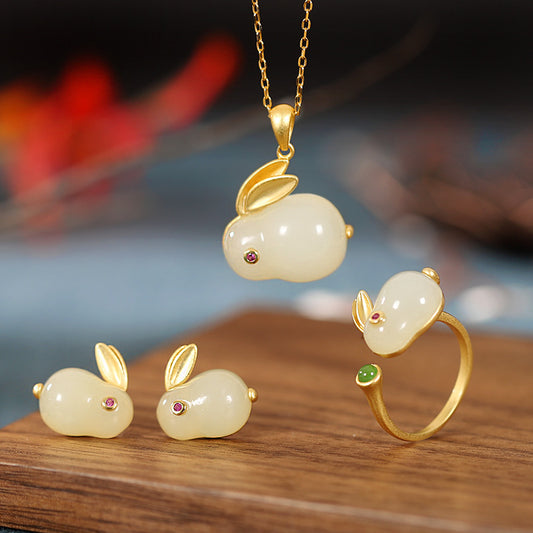 Sterling Sliver Gold-Plating Cute Rabbit Design Jewelry Sets