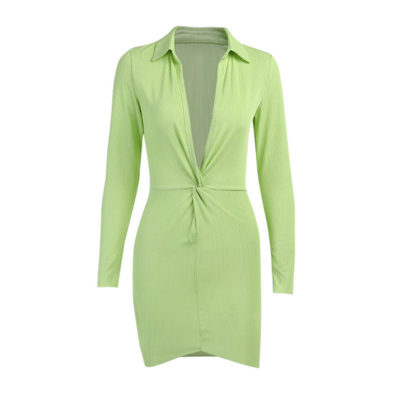 Sexy Polo Neckline Long Sleeves Mini Dresses
