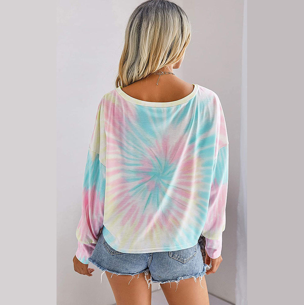 Casual Dyed Round Neck Long Sleeves Blouses