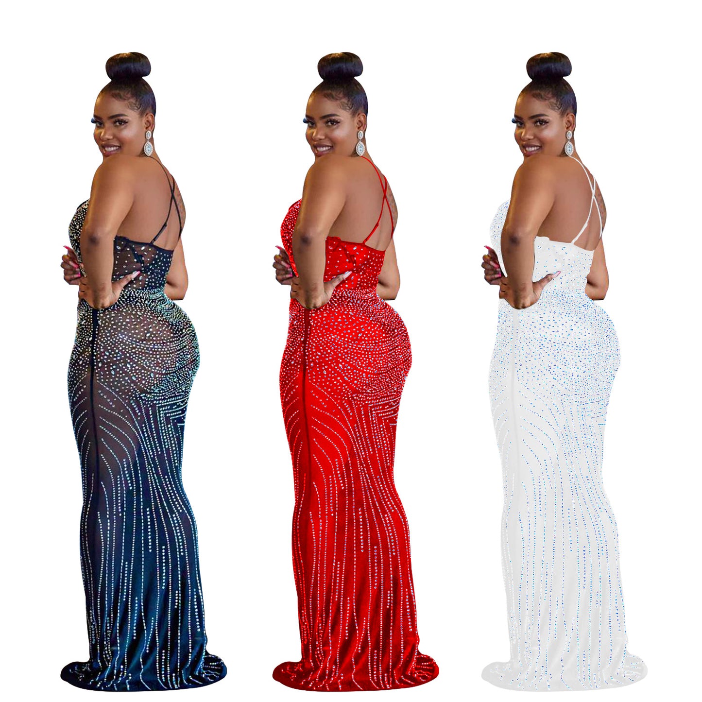 Sexy Diamond Sleeveless Long Evening Party Dresses