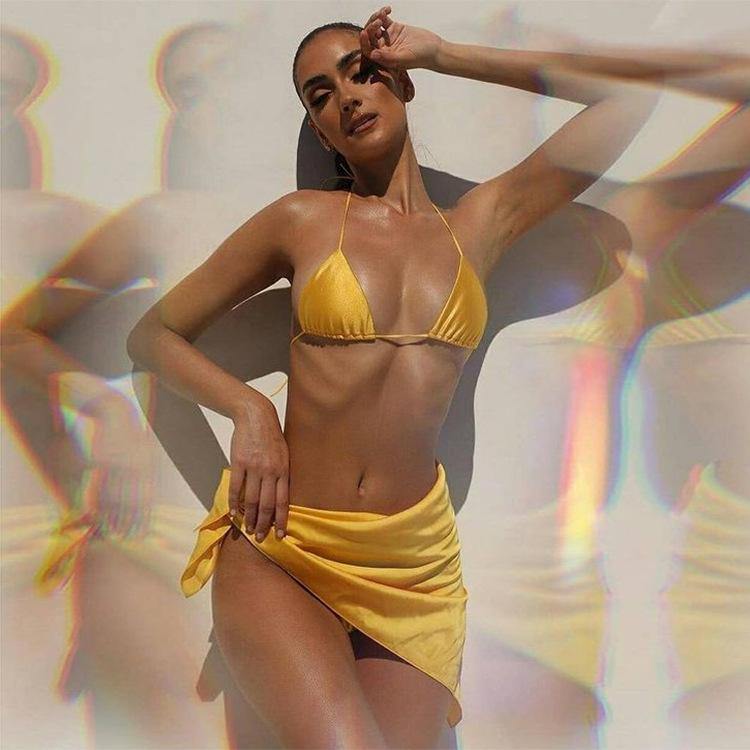 Yellow Sexy 3pcs Bikni Swimsuits-STYLEGOING