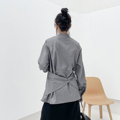 Designed Stand Collar Irregular Women Long Sleeves Shirts