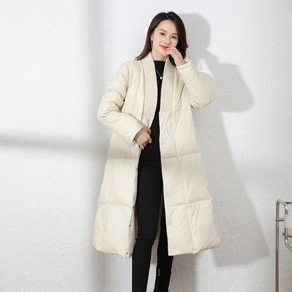 Leisure V Neck Winter Down Overcoats for Women