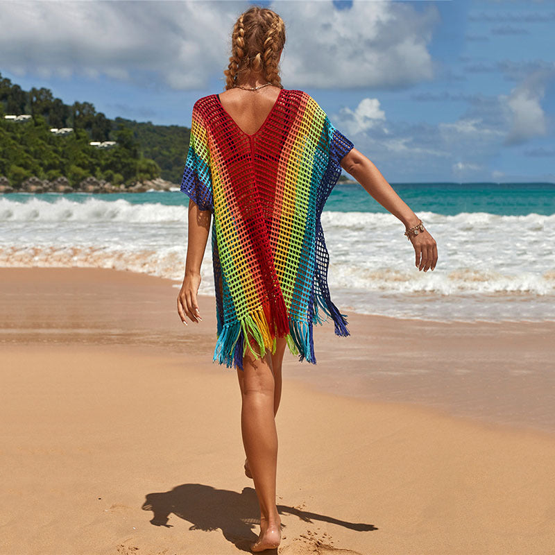 Colorful Knitting Crochet Tassels Swimwear Cover Ups for Women