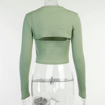 Sexy Designed Midriff Baring Long Sleeves Cover and Crop Top Sets