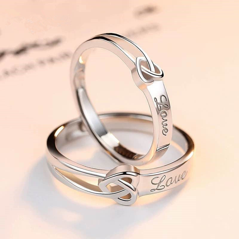 Tie The Knot Love Design Silver Couple Rings