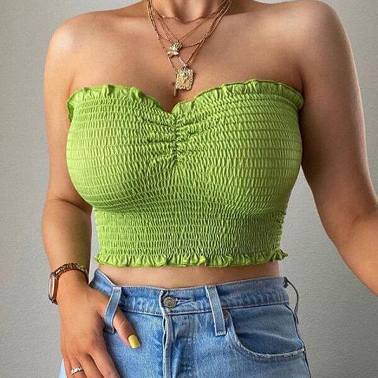 Women Summer Strapless Sheath Crop Tops-STYLEGOING