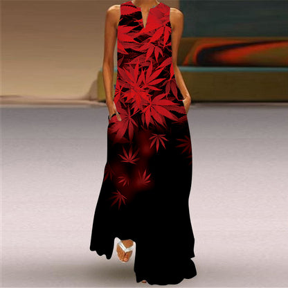 Vintage V Neck Sleeveless Long Dresses